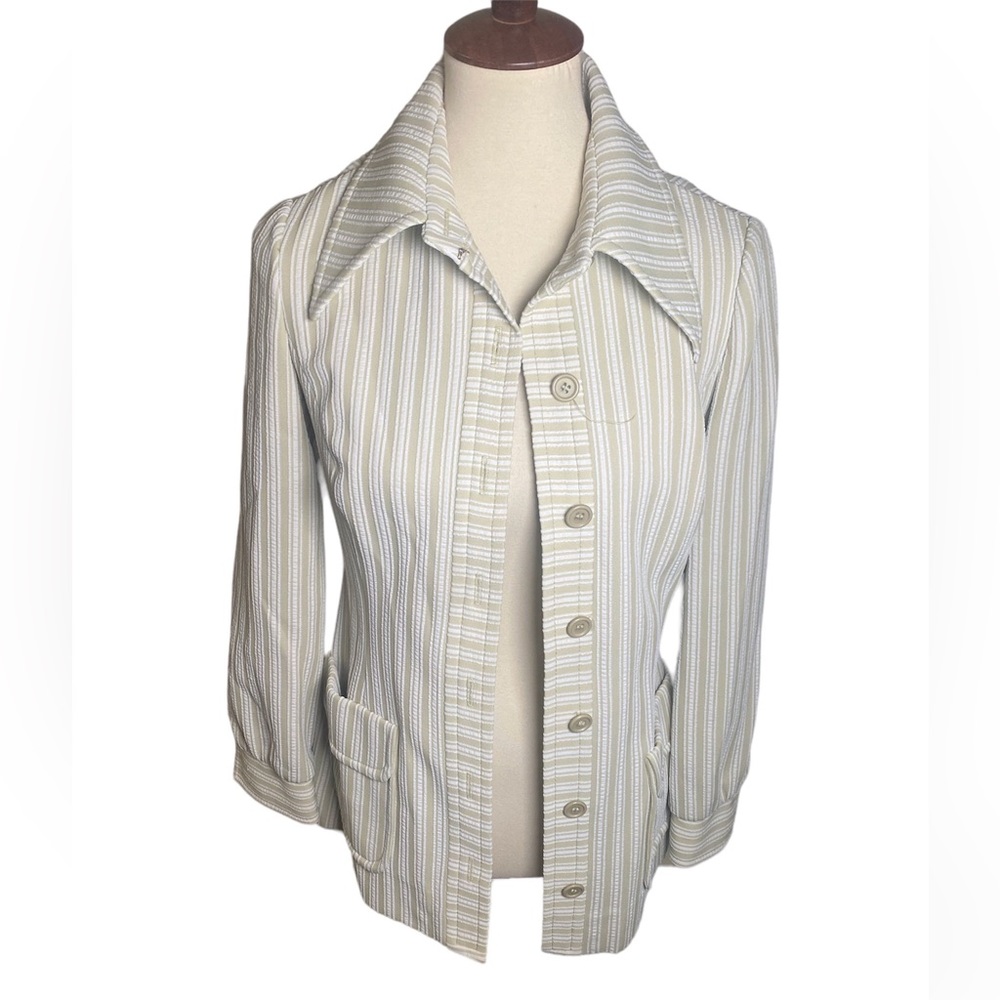 Vintage 70s Striped Jacket with Buttons and Pointed Collar - Picture 1 of 3